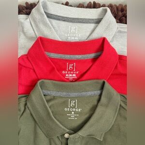 NWT George Men's Pique Polo Shirt with Short Sleeves, M Pick Olive, Red or Gray